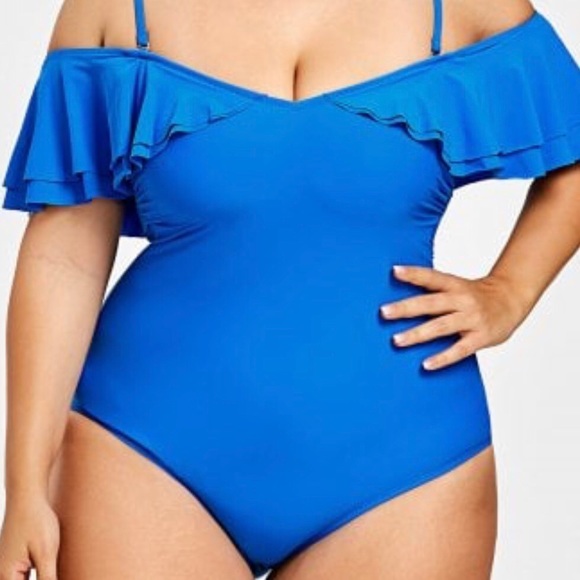 Plus size layered foldover swimsuit. - Picture 2 of 3